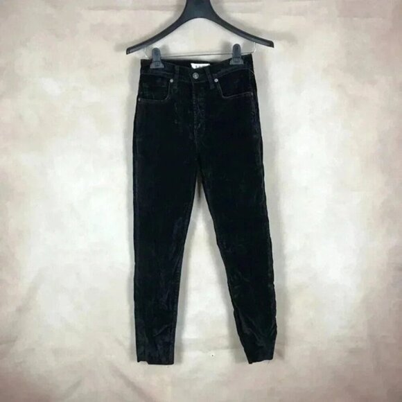 FREE PEOPLE Black Velvet Skinny Jeans Size 26 - Picture 4 of 12